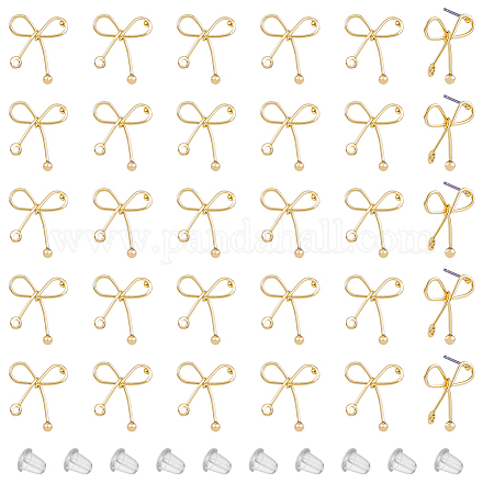 SUPERFINDINGS 30Pcs Bowknot Stud Earrings Iron Stud Earring Findings Earring Posts Stud Earrings with 50Pcs Plastic Ear Nuts for Earring DIY Jewelry Making IFIN-FH0001-67-1