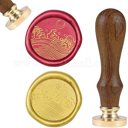 SUPERFINDINGS Retro Wax Seal Stamp Waves Scrapbook Brass Vintage Stamps and Wood Handle for Letter Wedding Party Gift Packing AJEW-WH0131-131-1