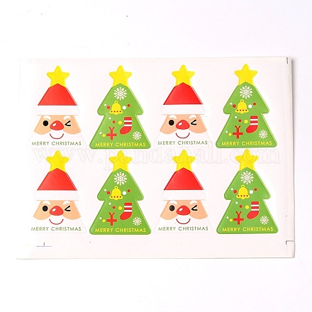 クリスマスツリー模様DIYのラベルペースターの絵ステッカー  カラフル  18x13.3cm  約8個/シート AJEW-L053-09-1