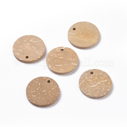 Les accessoires de bijoux en bois pendentifs de noix de coco plats ronds COCO-E001-10B-01-1