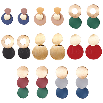 ANATTASOUL 8 Pairs 8 Style Alloy Twist Flat Round & Donut Dangle Stud Earrings for Women EJEW-AN0001-74-1