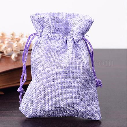 ポリエステル模造黄麻布包装袋巾着袋  クリスマスのために  結婚式のパーティーとdiyクラフトパッキング  紫色のメディア  12x9cm ABAG-R005-9x12-03-1