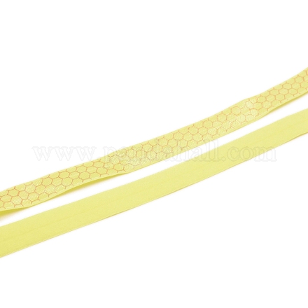 ポリエステル弾性リボン  金のハニカム模様でフラット  ギフト装飾用  服飾材料  シャンパンイエロー  15mm EC-WH0026-002B-1