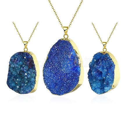 Natural Druzy Crystal Oval Pendant Necklaces NJEW-BB00109-04-1