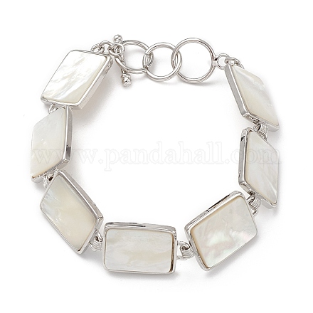 Bracelets en chaîne à maillons en coquillage blanc naturel BJEW-E077-02P-04-1