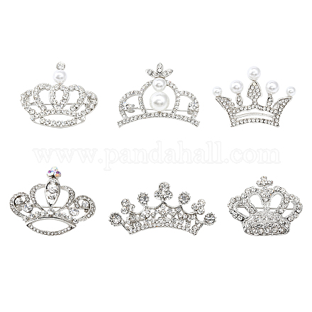 CHGCRAFT 6Pcs 6Styles Crystal Rhinestone Crown Brooch Alloy Lapel Pins with Plastic Pearl Beaded for Women Party Wdding Accessories JEWB-CA0001-29-1