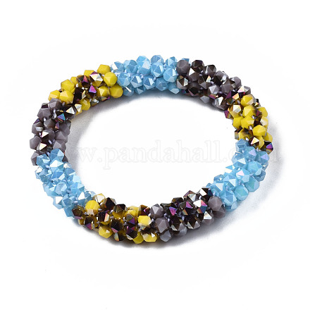 Bracelet extensible tressé en perles de verre bling BJEW-S144-004B-1