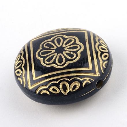 Flat Round with Flower Plating Acrylic Beads PACR-Q102-54B-1