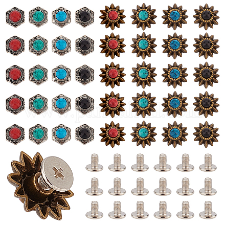 AHADERMAKER 40 Sets 8 Style Alloy Coin Screw Rivets FIND-GA0003-13-1