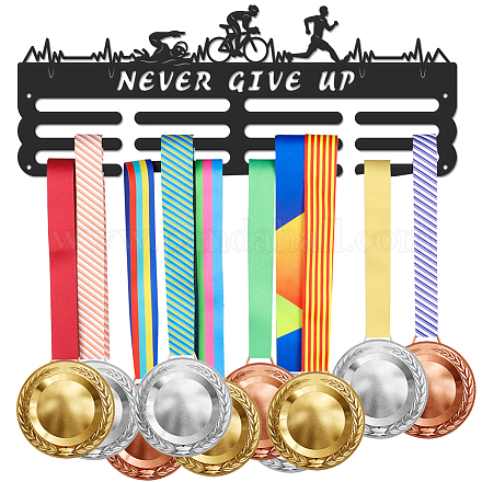 Word Never Give Up Sports Theme Iron Medal Hanger Holder Display Wall Rack ODIS-WH0021-434-1