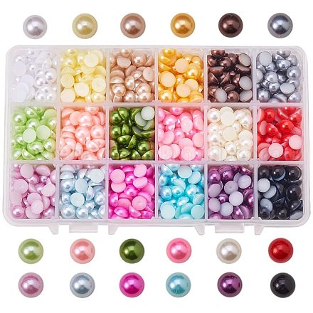 Pandahall elite 1 boîte couleur mélangée demi-ronde imitation perle abs cabochons en acrylique à dôme SACR-PH0005-8mm-01-1