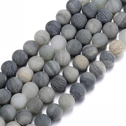 Frosted Round Natural Green Rutilated Quartz Beads Strands G-E309-6mm-01-1