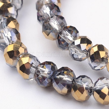 Half Plated Faceted Rondelle Electroplate Glass Beads Strands GLAA-A024C-HP06-1