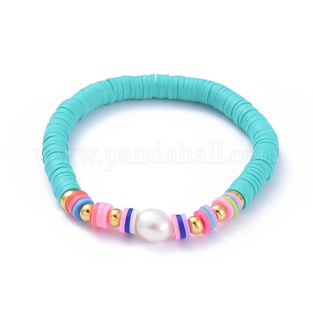 Handmade Polymer Clay Heishi Beads Stretch Bracelets BJEW-JB05089-05-1