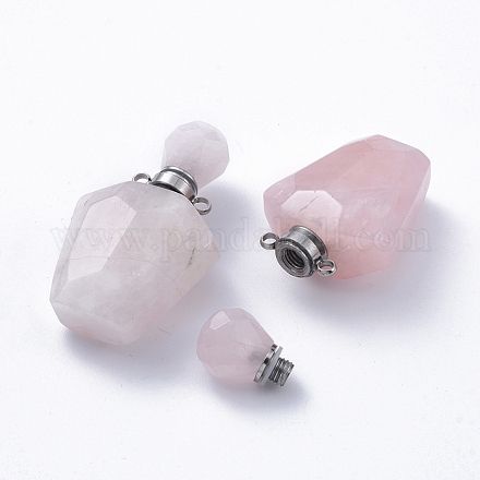 Colgantes de frascos de perfume de cuarzo rosa natural facetados que se pueden abrir G-E564-09B-P-1