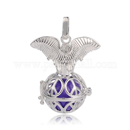 Silver Color Plated Brass Hollow Round Cage Pendants KK-J252-01S-1