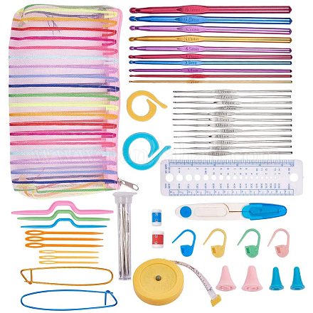PandaHall Elite 12 Types 82 pcs Knitting Tool Sets Including Knit Needles/Markers Holder/Maker Counter/Needle Cap/Ruler/Tape Measure/Scissor TOOL-PH0016-47-1