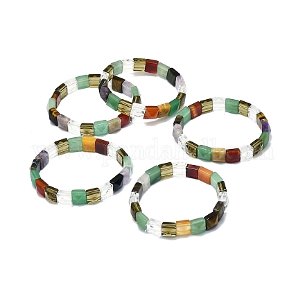 Bracelet extensible en perles rectangle de pierres précieuses naturelles pour femme BJEW-E379-06A-1