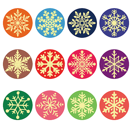 CRASPIRE 120pcs Snowflake Christmas Gold Foil Stickers 12 Styles Winter Flower Floral Round Label Decals Self Adhesive Embossed Seals for Xmas Envelope Wedding Medal Decoration Certification Gifts DIY-WH0434-005-1