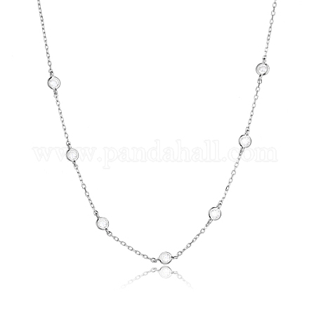 Plata de ley chapada en rodio con collares de cadena de cuentas de circonita cúbica transparente para mujer QQ4546-1