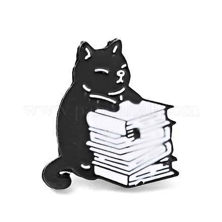 Katze mit Buch-Emaille-Pin JEWB-G014-A03-A-1