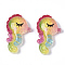 Resin Cabochons, with Glitter Powder, Sea horse, Colorful, 26x16x5.5mm