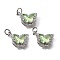 Brass Micro Pave Cubic Zirconia Pendants, Bowknot, with Glass & Loop, Long-Lasting, Lead Free & Cadmium Free, with Glitter Powder, Faceted, Light Green, Platinum, 10.5x15.5x4.5mm, Hole: 3mm