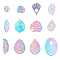 24Pcs 12 Style 201 Stainless Steel Filigree Pendants, Etched Metal Embellishments, Mixed Shapes, Rainbow Color, 2pcs/style