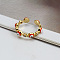 Flat Round with Evil Eye Brass Micro Pave Clear Cubic Zirconia with Enamel Cuff Rings, Red, 5mm, Inner Diameter: 17mm