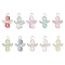 10Pcs 10 Colors Alloy Glass Pendants, Angel, with Iron Loops, Silver, Mixed Color, 19.5x14x6mm, Hole: 2.5mm, 1 color/pc