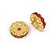 Brass Rhinestone Spacer Beads, Grade A, Wavy Edge, Golden Metal Color, Rondelle, Light Siam, 12x4mm, Hole: 2.5mm