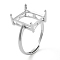 Rectangle Adjustable 925 Sterling Silver Solitaire Ring Settings, 4 Claw Prong Ring Settings, Real Platinum Plated, Inner Diameter: 17mm