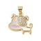Brass Micro Pave Clear Cubic Zirconia Pendant, with Shell, Dog, Real 18K Gold Plated, 17.5x17.5x3.5mm, Hole: 3.5x3mm