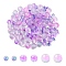 150Pcs 3 Styles Frosted Spray Painted Glass Beads Strands, with Golden Foil, Round, Lilac, 4~9mm, Hole: 0.9~1.5mm, 50pcs/style