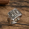 Rectangle with Bird & Flower Pattern Alloy Finger Rings, Antique Silver, US Size 9(18.9mm)