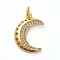 Brass Micro Pave Clear Cubic Zirconia Pendants, with Jump Rings, Moon with Star, Golden, 19x13x3mm, Hole: 3mm