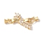 Brass Micro Pave Cubic Zirconia Fold Over Clasps, with Glass, Leaf, Clear, 48mm, Hole: 7.5x3.5mm and 9x3.3mm