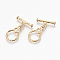 Brass Toggle Clasps, with Jump Rings, Nickel Free, Ring with Heart, Real 18K Gold Plated, 27mm, Bar: 6x18x3mm, Hole: 2mm, Ring: 19x12x1mm, Hole: 2mm, Jump Ring: 5x1mm, 3mm inner diameter