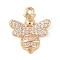 Brass with Clear Cubic Zirconia Charms, Mixed Shapes, Golden, Bees, 15x13x3mm, Hole: 1.2mm