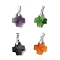 Glass Charms, Cross, with Brass Loop, Faceted, Platinum, 14x14x7~8mm, Hole: 5x4mm