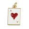 Brass Enamel Pendants, Ace of Hearts Charm, Cadmium Free & Lead Free, Real 18K Gold Plated, with Jump Ring, White, 17.5x11x2mm, Hole: 3mm