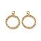 304 Stainless Steel Pendants, Rings, with Rhinestone, Ion Plating(IP), with Jump Ring, Real 18K Gold Plated, 17.5x15x2mm
