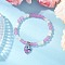 Baking Painted Imitation Jade Glass Round Beaded Charm Bracelets, with Faceted Glass Heart Charms & Brass Rhinestone Spacer Beads, Lilac, Inner Diameter: 2-1/8 inch(5.5cm)