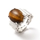 Natural Tiger Eye Oval Open Cuff Ring RJEW-P082-03P-03-2