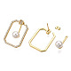 Clear Cubic Zirconia Rectangle with Plastic Pearl Front Back Stud Earrings EJEW-N011-116LG-1