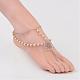 Woven Net/Web Wood Bead Charm Anklets AJEW-AN00146-5