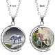 Double-sided Picture Glass Rotatable Pendant Necklaces NJEW-F200-09P-1