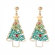 Orecchini pendenti con perle di conchiglia e albero di Natale intrecciato in vetro EJEW-TA00090-1