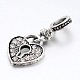 Heart Lock Antique Silver Alloy Rhinestone European Dangle Charms CPDL-M014-10-2