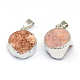 Platinum Plated Dyed Flat Round Natural Agate Pendants G-Q942-20-2